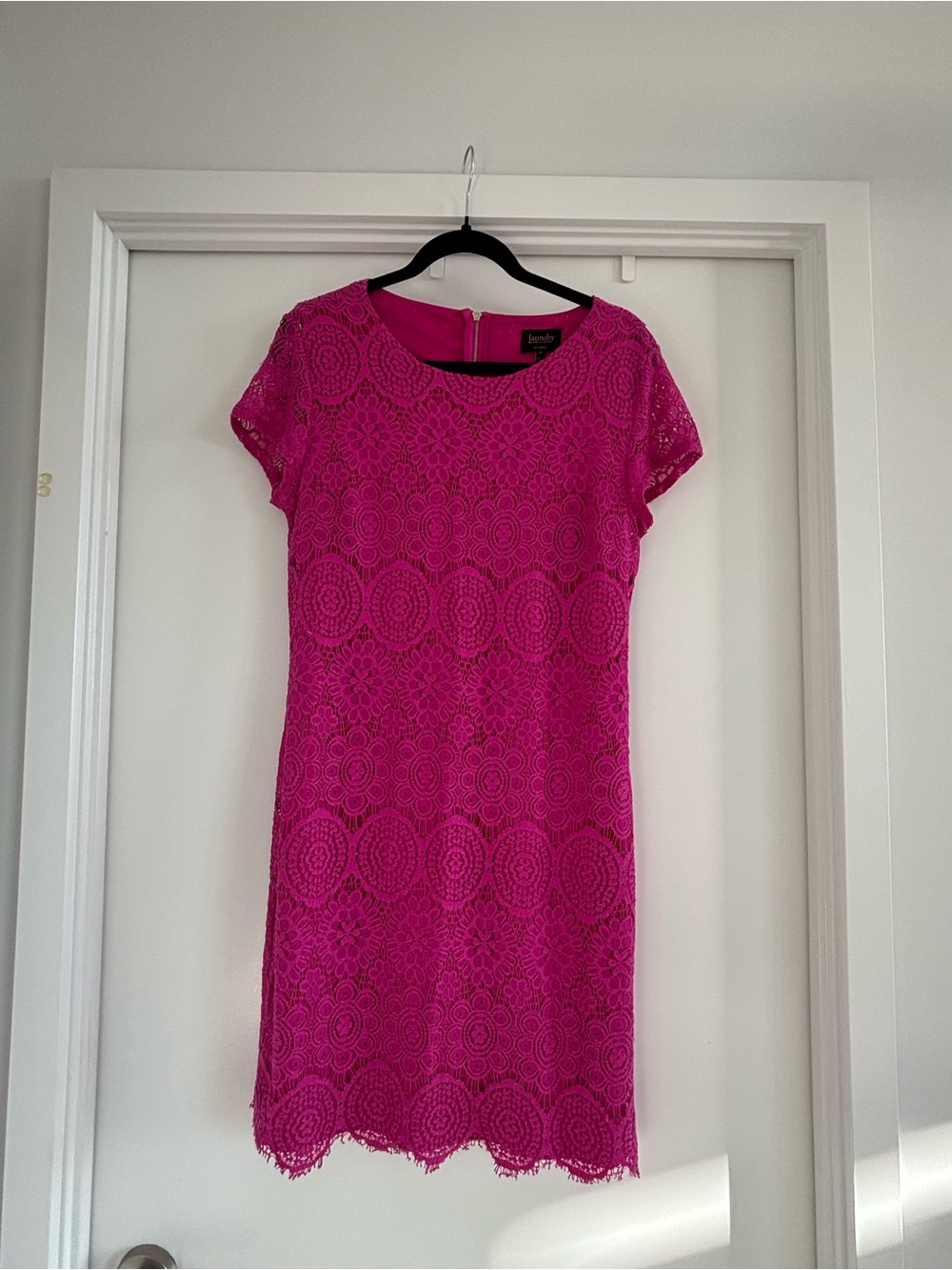 Laundry By Shelli Segal Fuchsia Lace Short-Sleeve Shift Dress